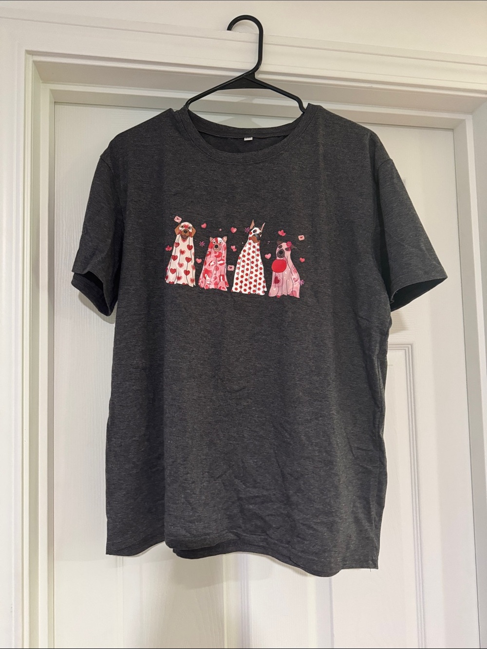 Women’s Charcoal Short-Sleeve Tee with Pink Dog Heart Graphic